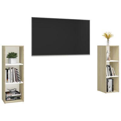 vidaXL TV spintelės, 2vnt., baltos/ąžuolo, 107x35x37cm, mediena