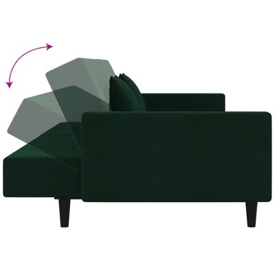 vidaXL Dvivietė sofa-lova su dvejomis pagalvėmis, žalia, aksomas