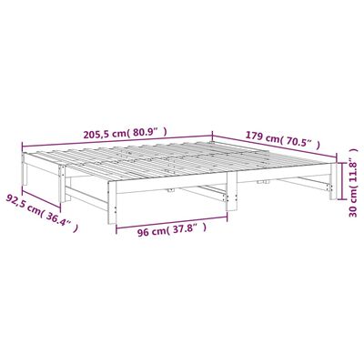 vidaXL Ištraukiama lova, pilka, 2x(90x200)cm, pušies medienos masyvas