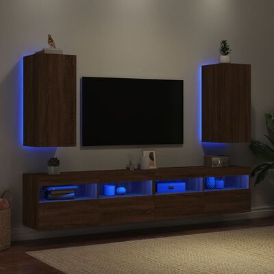 vidaXL Sieninės TV spintelės su LED, 2vnt., rudos, 30,5x35x70cm