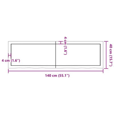 vidaXL Stalviršis, 140x40x(2–6)cm, neapdorotas ąžuolo medienos masyvas