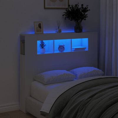 vidaXL LED galvūgalis, baltas, 120x18,5x103,5cm, apdirbta mediena