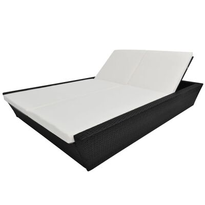 vidaXL Lauko gultas su čiužinuku, poliratanas, juodas