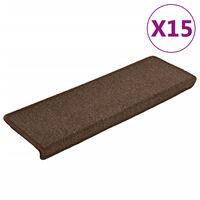 vidaXL Laiptų kilimėliai, 15vnt., rudos spalvos, 65x21x4 cm