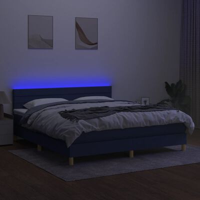 vidaXL Lova su spyruoklėmis/čiužiniu/LED, mėlyna, 160x200 cm, audinys