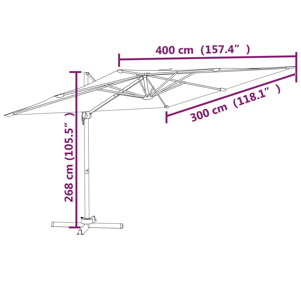 vidaXL Gembinis LED skėtis, tamsiai raudonos spalvos, 400x300cm