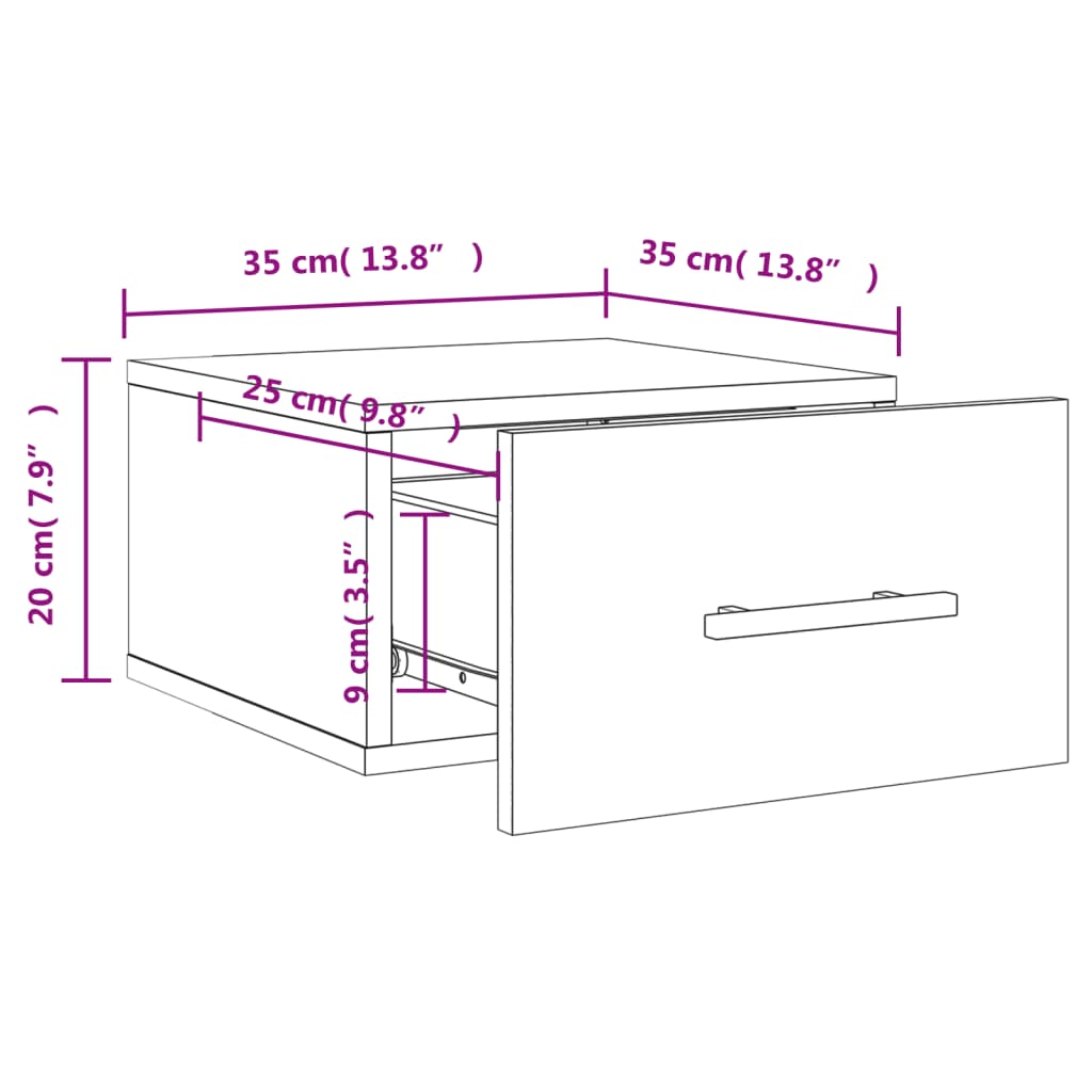 vidaXL Sieninės naktinės spintelės, 2vnt., baltos, 35x35x20cm