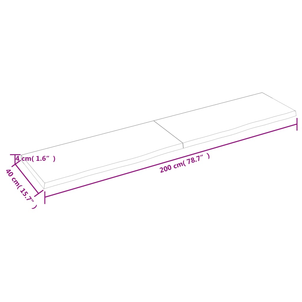 vidaXL Stalviršis, 200x40x(2–4)cm, neapdorotas ąžuolo medienos masyvas