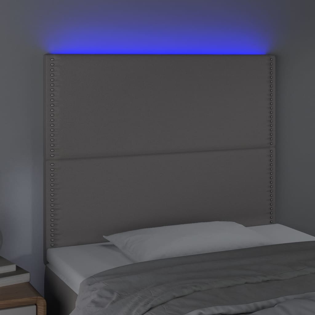 vidaXL Galvūgalis su LED, pilkas, 100x5x118/128cm, dirbtinė oda