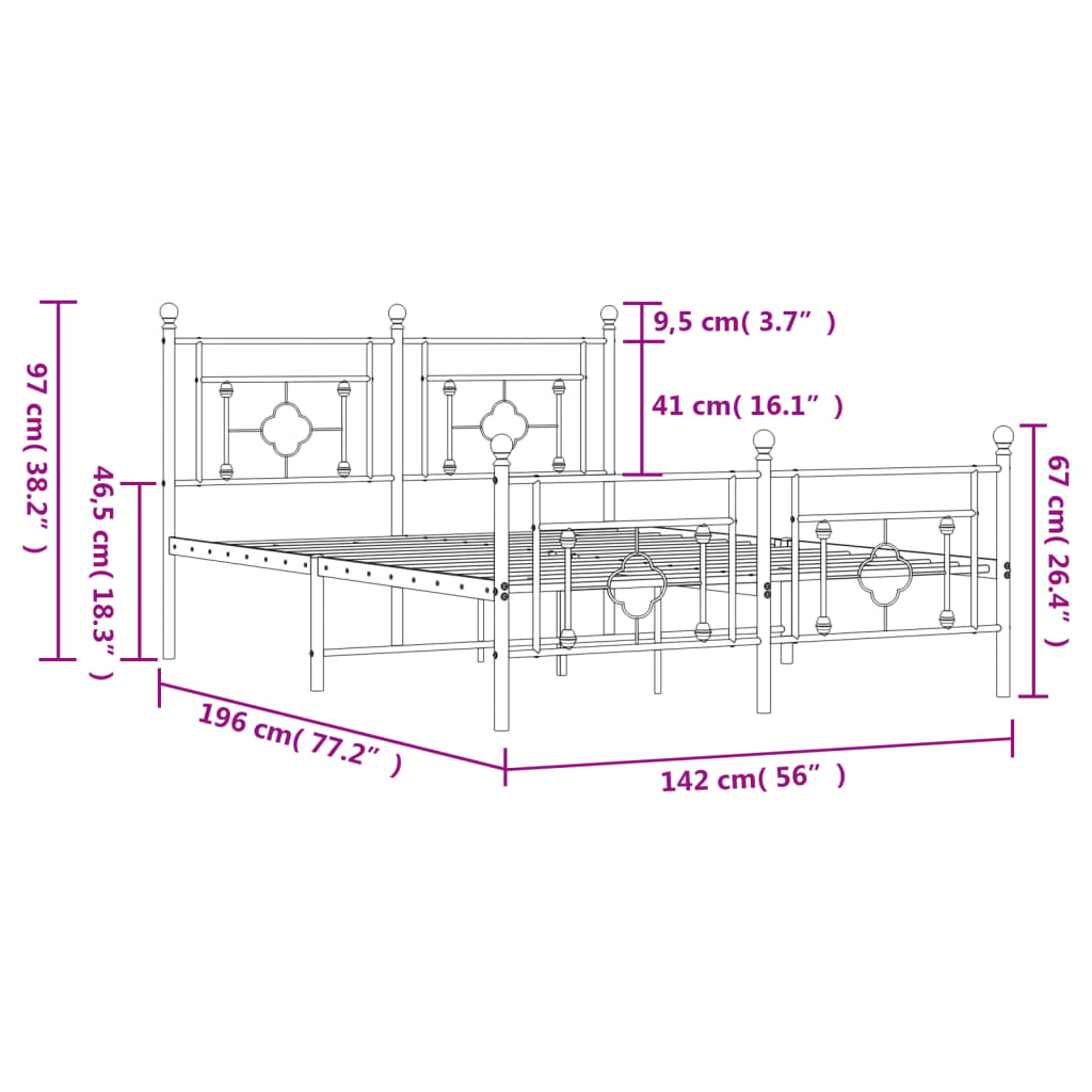 vidaXL Lovos rėmas su galvūgaliu/kojūgaliu, juodas, 135x190cm, metalas