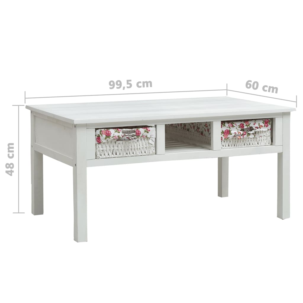 vidaXL Kavos staliukas, baltos spalvos, 99,5x60x48cm, mediena