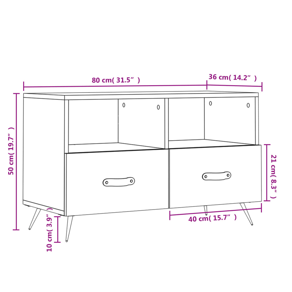 vidaXL Televizoriaus spintelė, baltos spalvos, 80x36x50cm, mediena