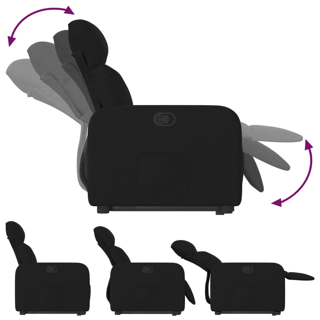 vidaXL Atsistojantis atlošiamas krėslas, juodos spalvos, audinys