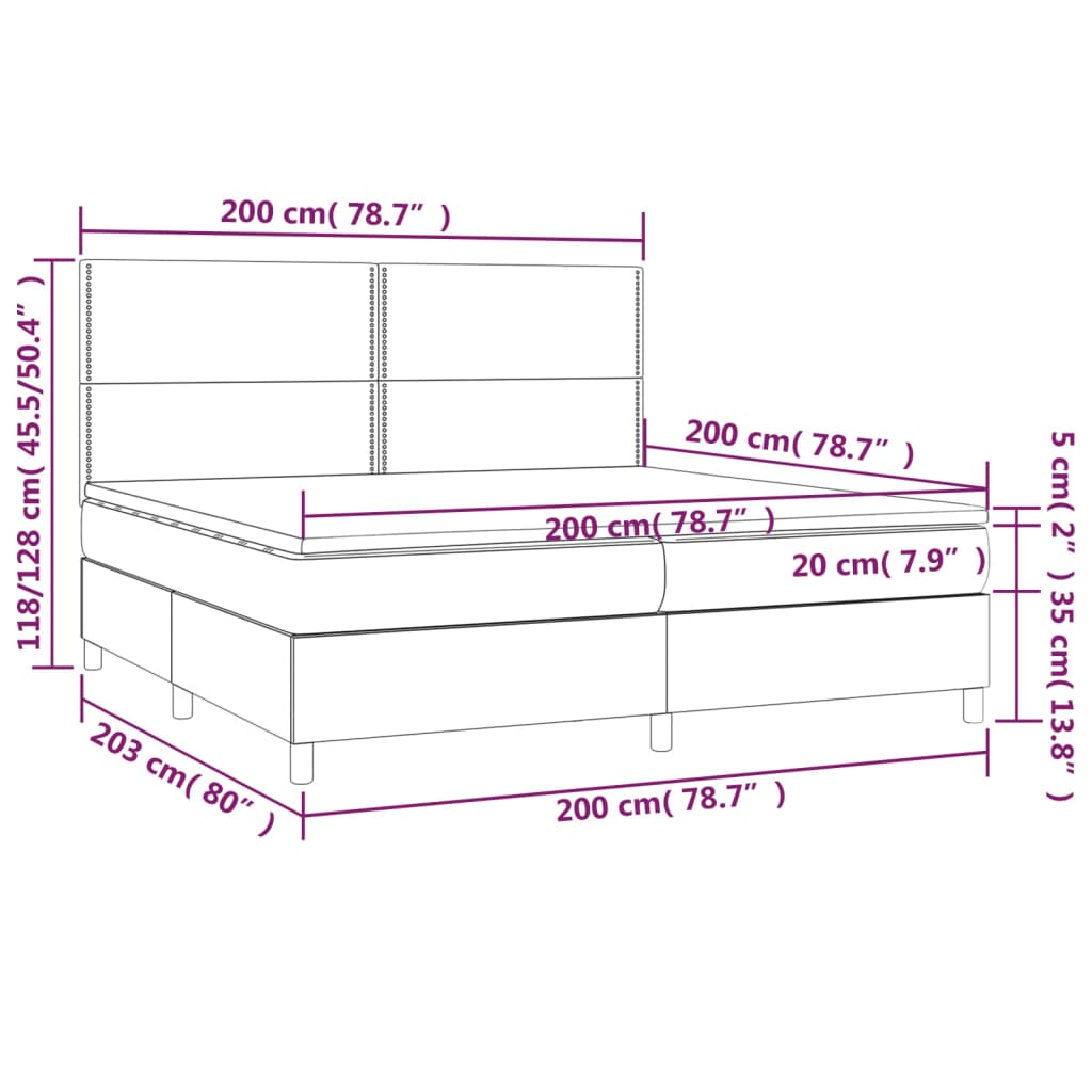 vidaXL Lova su spyruoklėmis/čiužiniu/LED, juoda 200x200cm dirbtinė oda