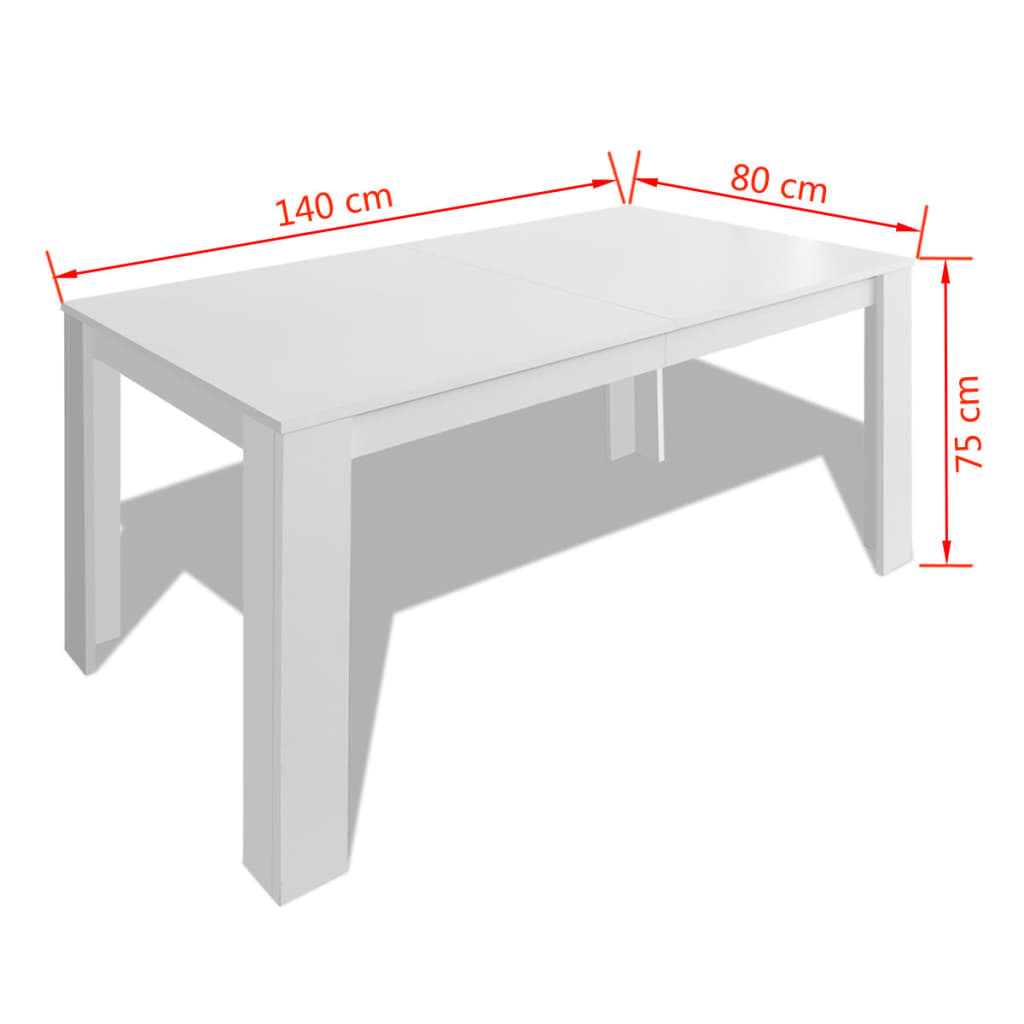 vidaXL Valgomojo stalas, 140 x 80 x 75 cm, baltas