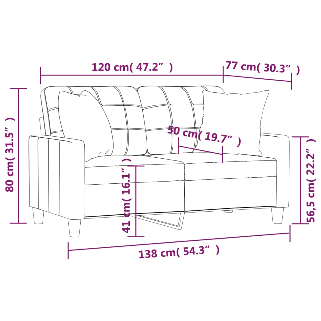 vidaXL Dvivietė sofa su pagalvėlėmis, kreminė, 120cm, dirbtinė oda