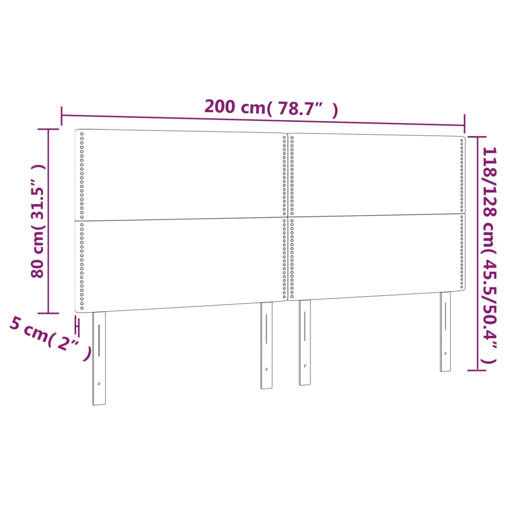 vidaXL Galvūgalis su LED, pilkas, 200x5x118/128cm, dirbtinė oda