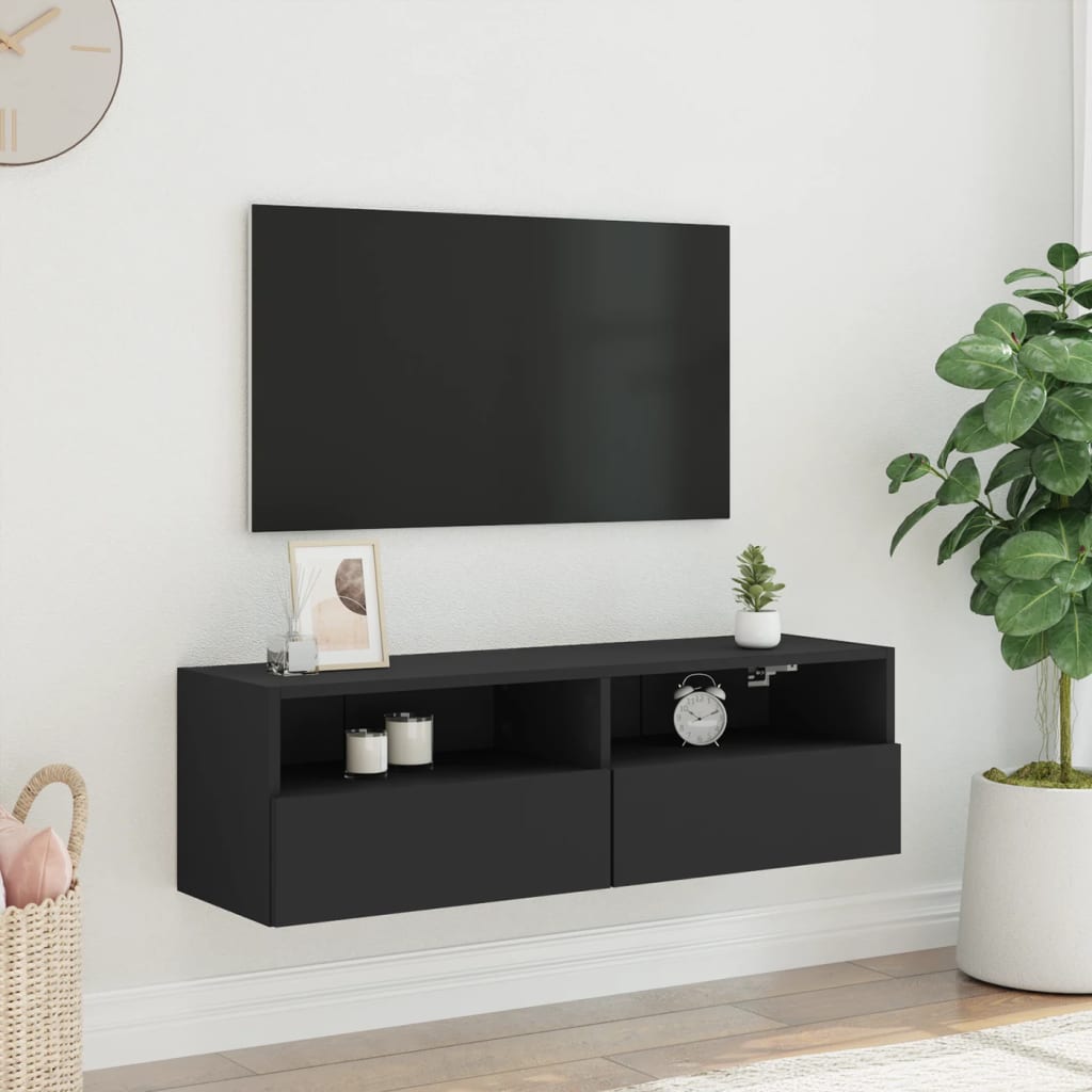 vidaXL Sieninė TV spintelė, juoda, 100x30x30cm, apdirbta mediena