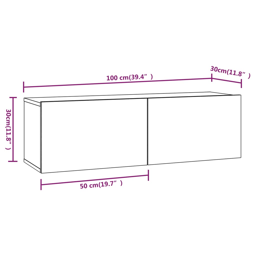 vidaXL Televizoriaus spintelės, 2vnt., pilkos, 100x30x30cm, mediena