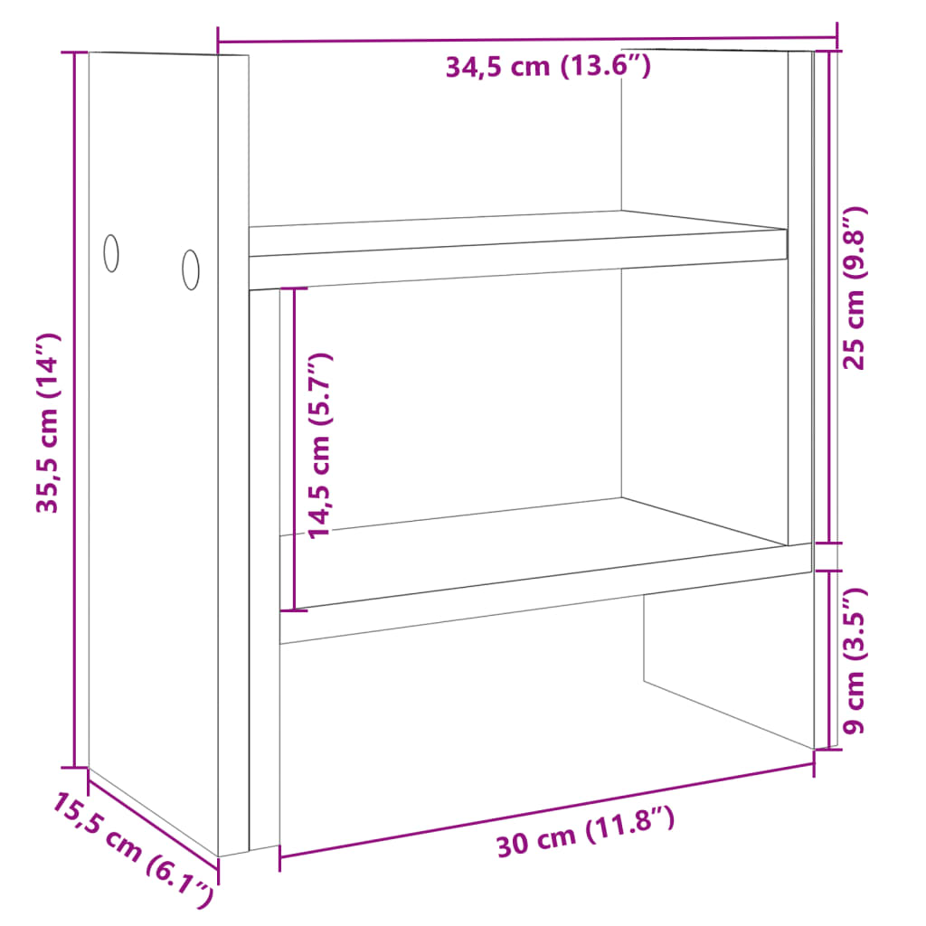 vidaXL Rašomojo stalo lentyna, betono, 34,5x15,5x35,5cm, mediena