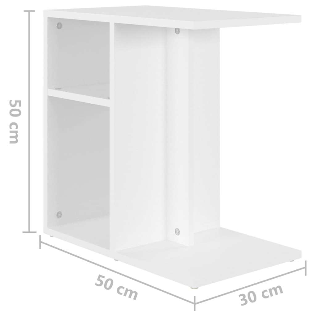 vidaXL Šoninis staliukas, baltos spalvos, 50x30x50cm, apdirbta mediena