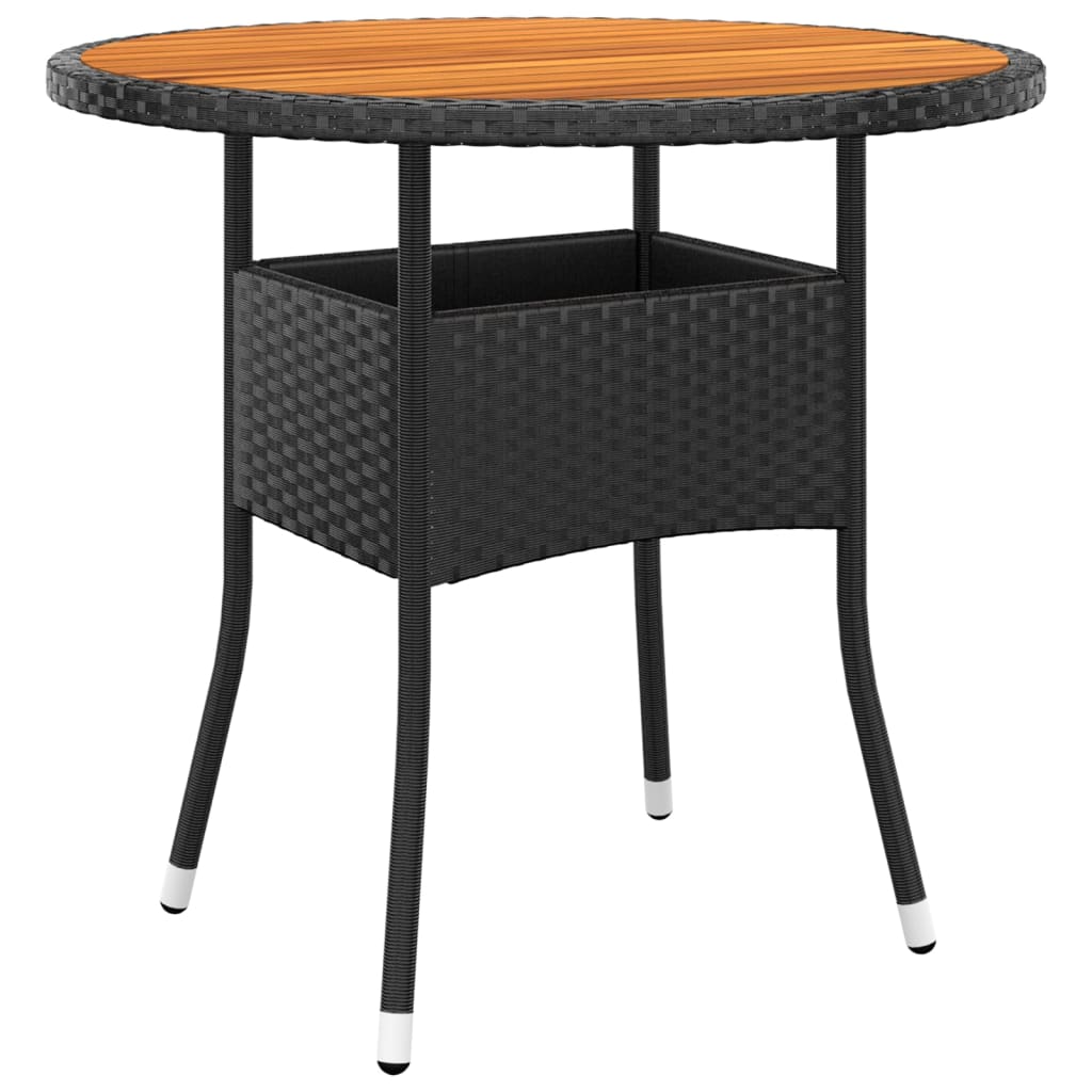 vidaXL Sodo stalas, juodas, 80x75cm, akacijos mediena ir poliratanas