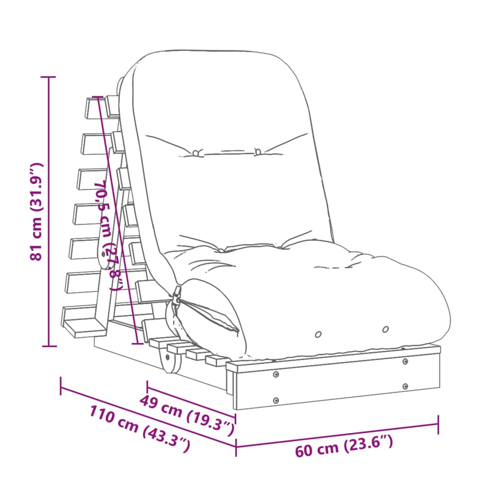 vidaXL Futono sofa-lova su čiužiniu, 60x206x11cm, impregnuota pušis