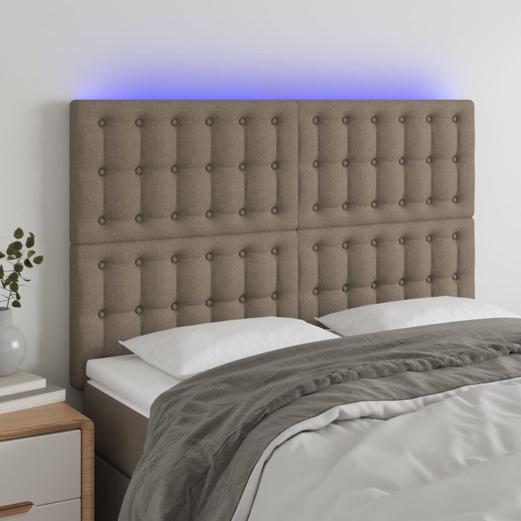 vidaXL Galvūgalis su LED, taupe spalvos, 144x5x118/128cm, audinys