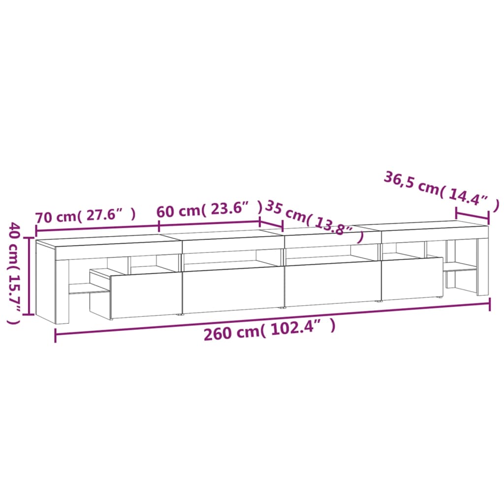 vidaXL Televizoriaus spintelė su LED apšvietimu, juoda, 260x36,5x40cm