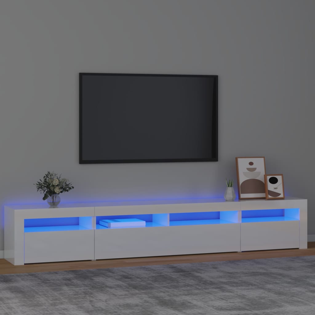 vidaXL TV spintelė su LED apšvietimu, balta, 240x35x40cm, blizgi