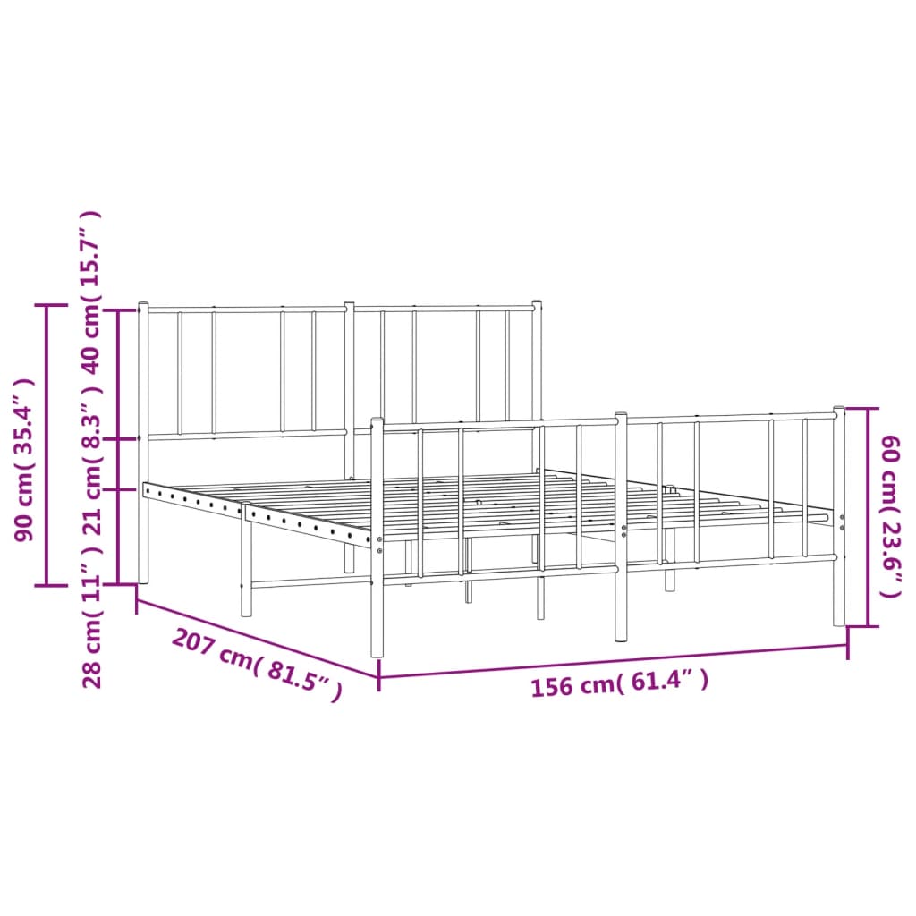 vidaXL Lovos rėmas su galvūgaliu/kojūgaliu, juodas, 150x200cm, metalas