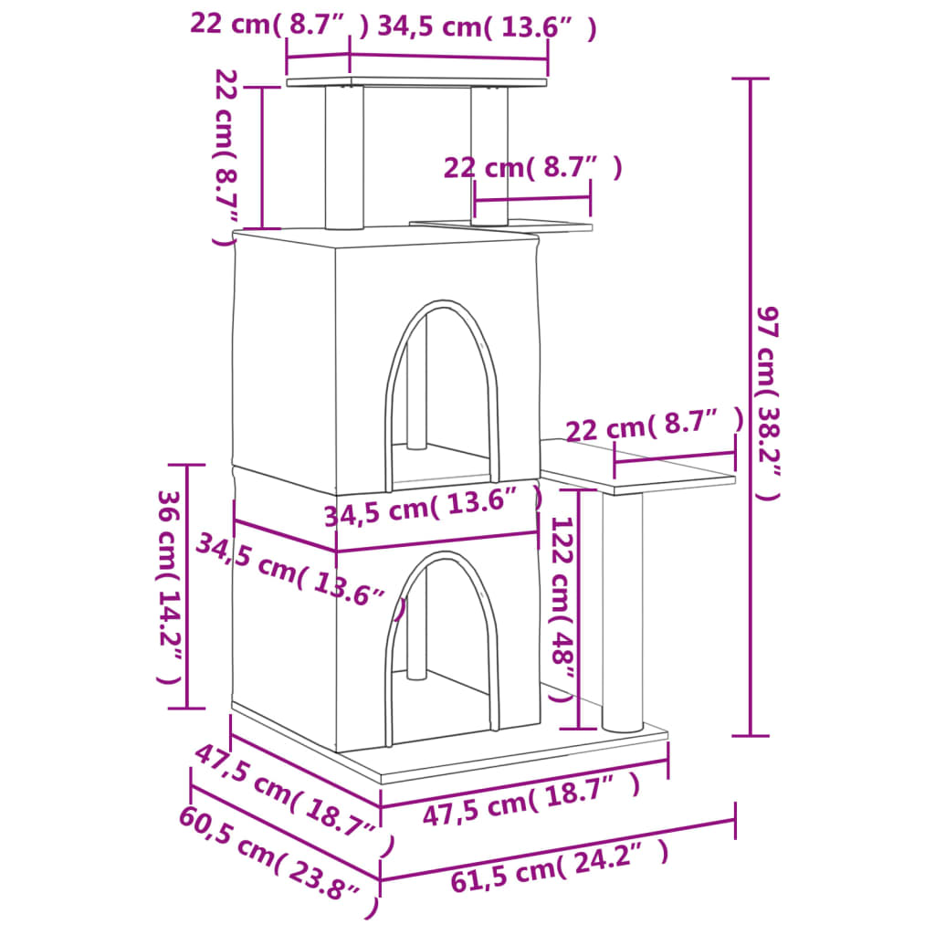 vidaXL Draskyklė katėms su stovais iš sizalio, tamsiai pilka, 97cm