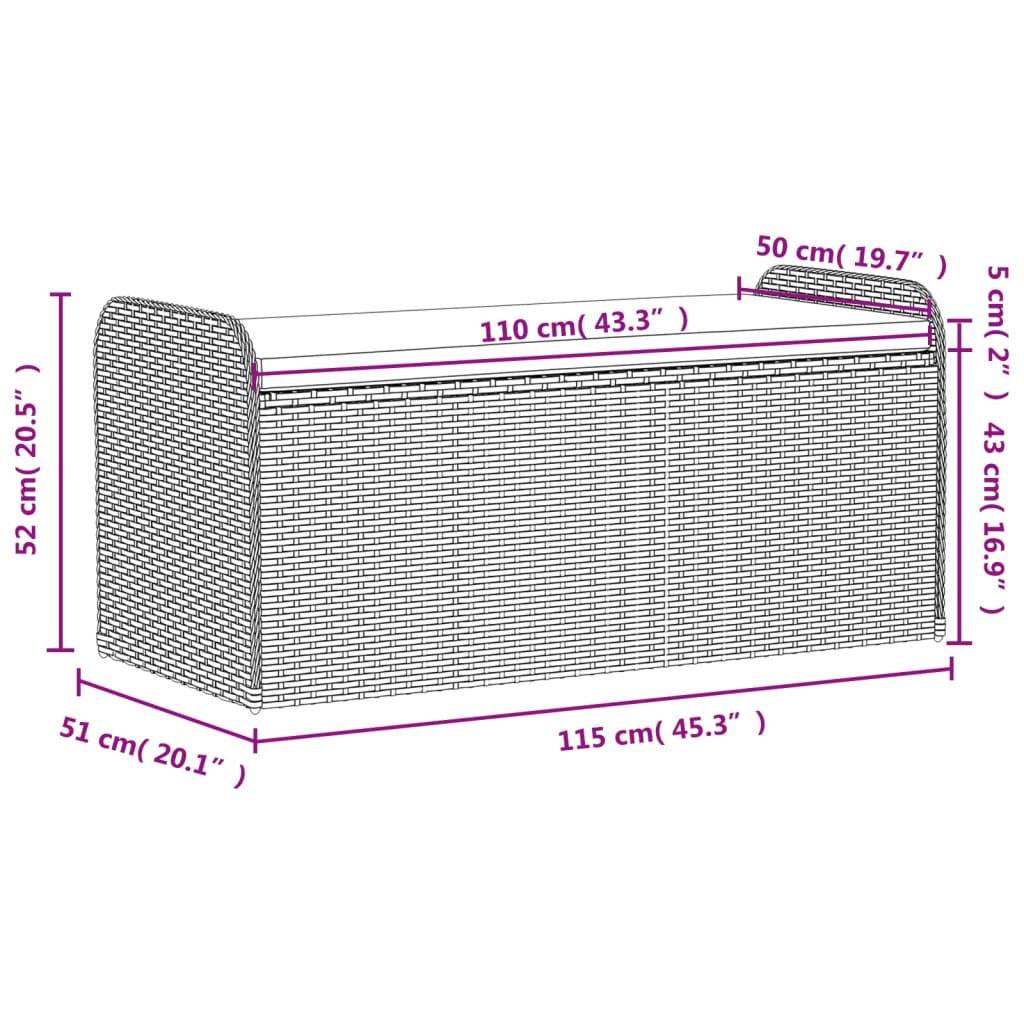 vidaXL Suoliukas-daiktadėžė, rudas, 115x51x52cm, poliratanas