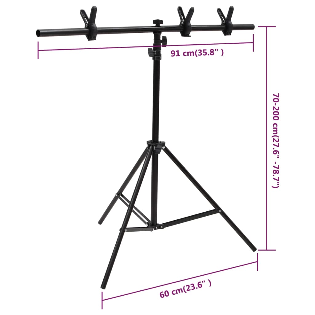 vidaXL Stovas fonui, juodos spalvos, 91x60x(70–200)cm, T formos