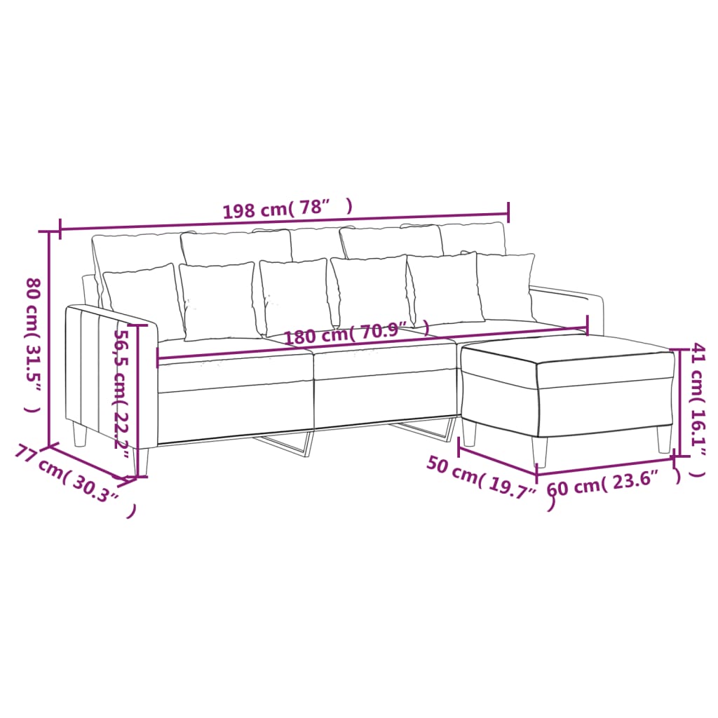 vidaXL Trivietė sofa su pakoja, tamsiai žalios spalvos, 180cm, aksomas