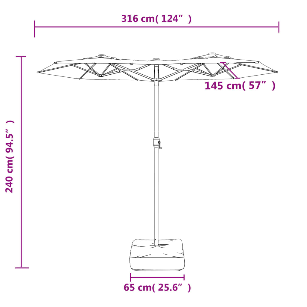 vidaXL Dvigubas sodo skėtis nuo saulės su LED, terakota, 316x240cm