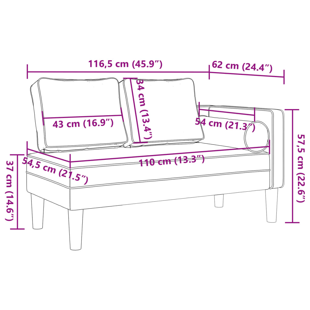 vidaXL Poilsio sofa su ilga pagalve, raudonojo vyno spalvos, audinys