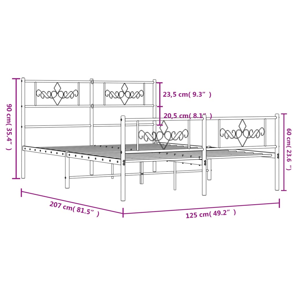 vidaXL Lovos rėmas su galvūgaliu/kojūgaliu, juodas, 120x200cm, metalas