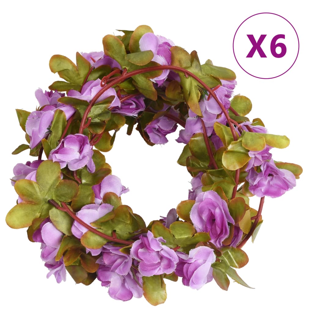 vidaXL Kalėdinės gėlių girliandos, 6vnt., šviesiai violetinės, 250cm