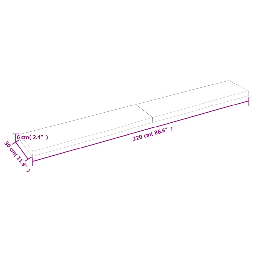 vidaXL Vonios stalviršis, tamsiai rudas, 220x30x(2–6)cm, mediena