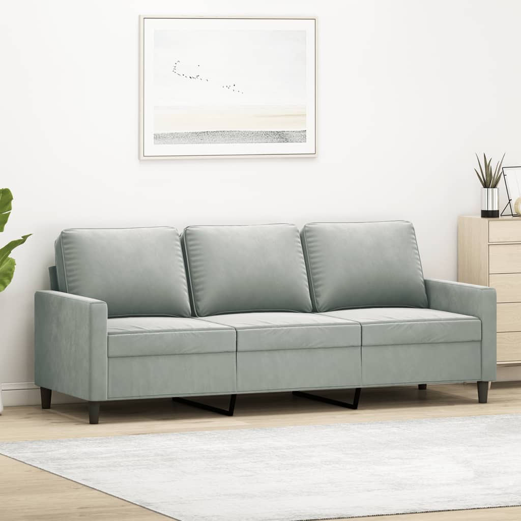 vidaXL Trivietė sofa, šviesiai pilkos spalvos, 180cm, aksomas