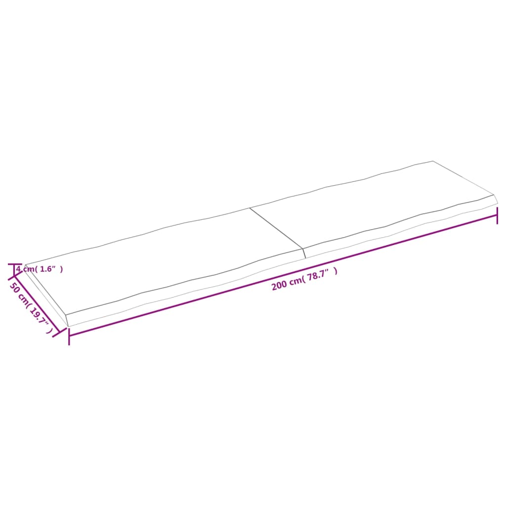 vidaXL Stalviršis, šviesiai rudas, 200x50x(2-4) cm, medienos masyvas