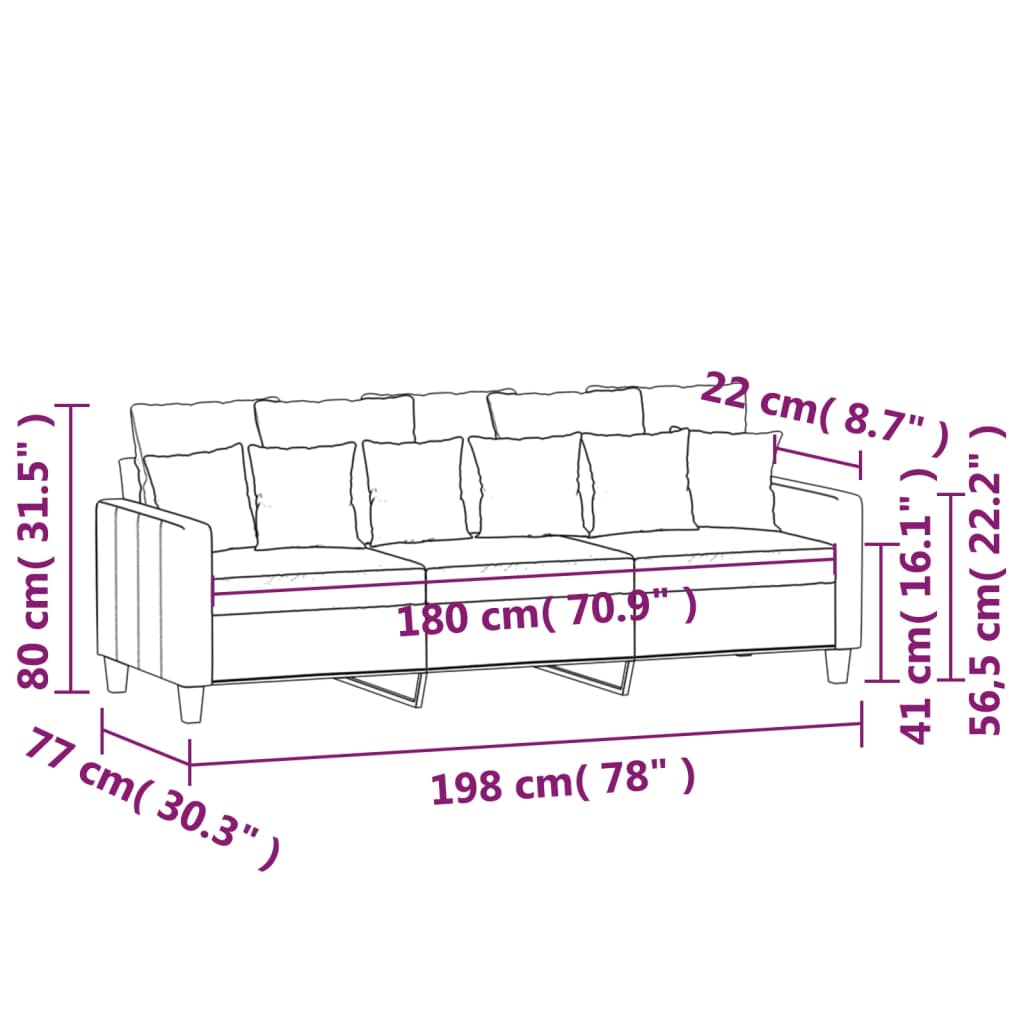 vidaXL Trivietė sofa, tamsiai pilkos spalvos, 180cm, audinys