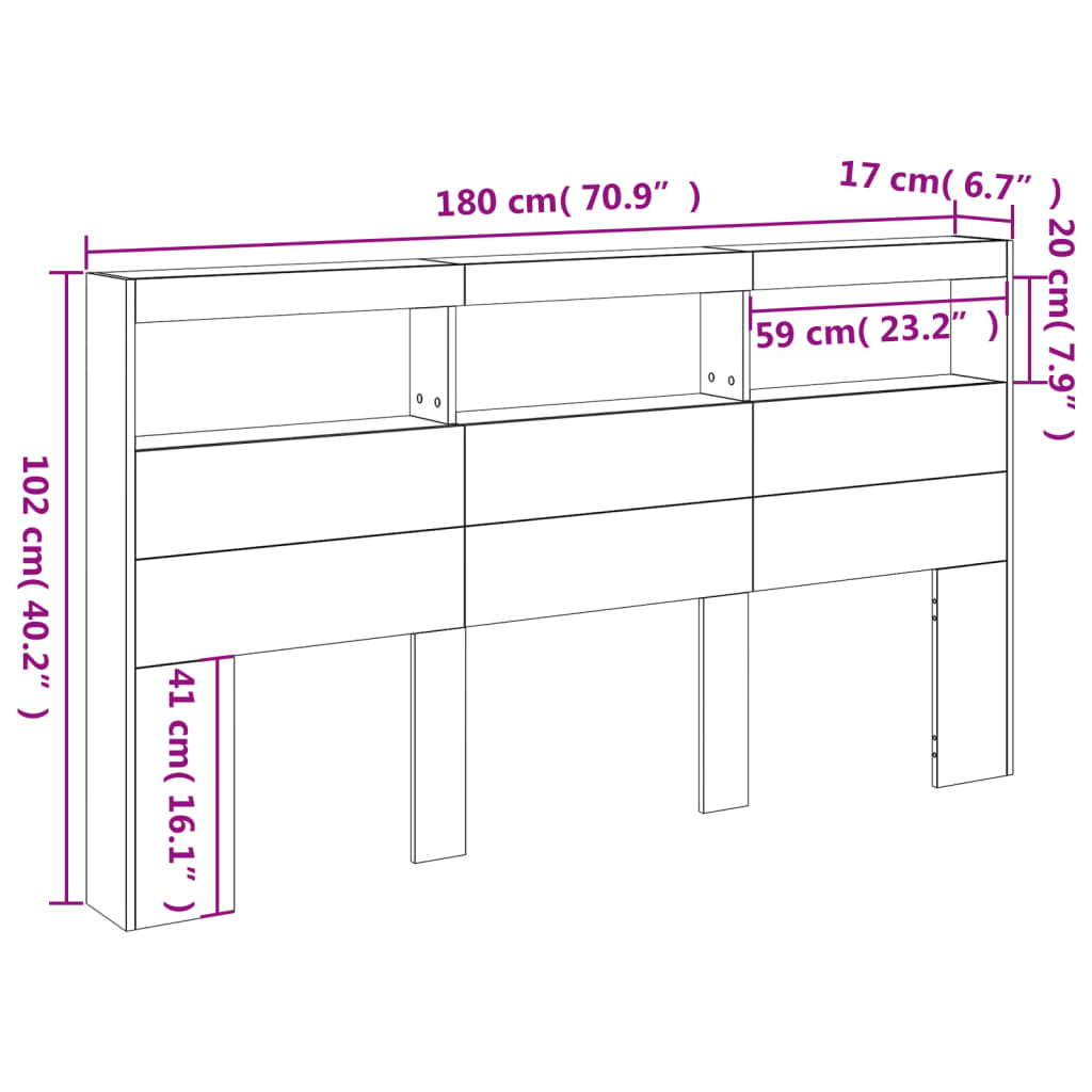 vidaXL Galvūgalis-spintelė su LED, juodos spalvos, 180x17x102cm