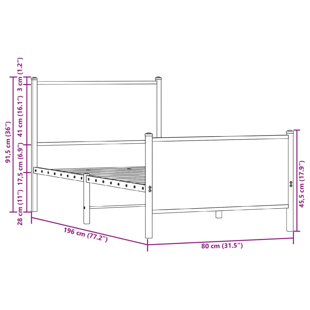 vidaXL Lovos rėmas be čiužinio, dūminio ąžuolo, 75x190cm, metalas