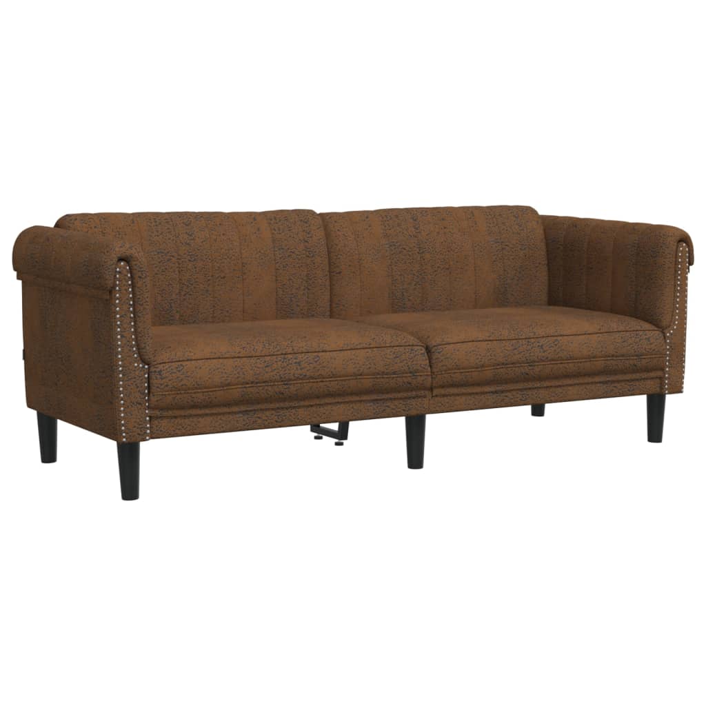 vidaXL Trivietė sofa, rudos spalvos, dirbtinė versta oda