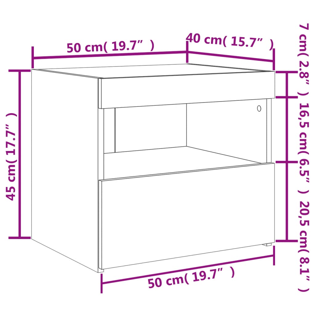 vidaXL Naktinės spintelės su LED lemputėmis, 2vnt., baltos, 50x40x45cm