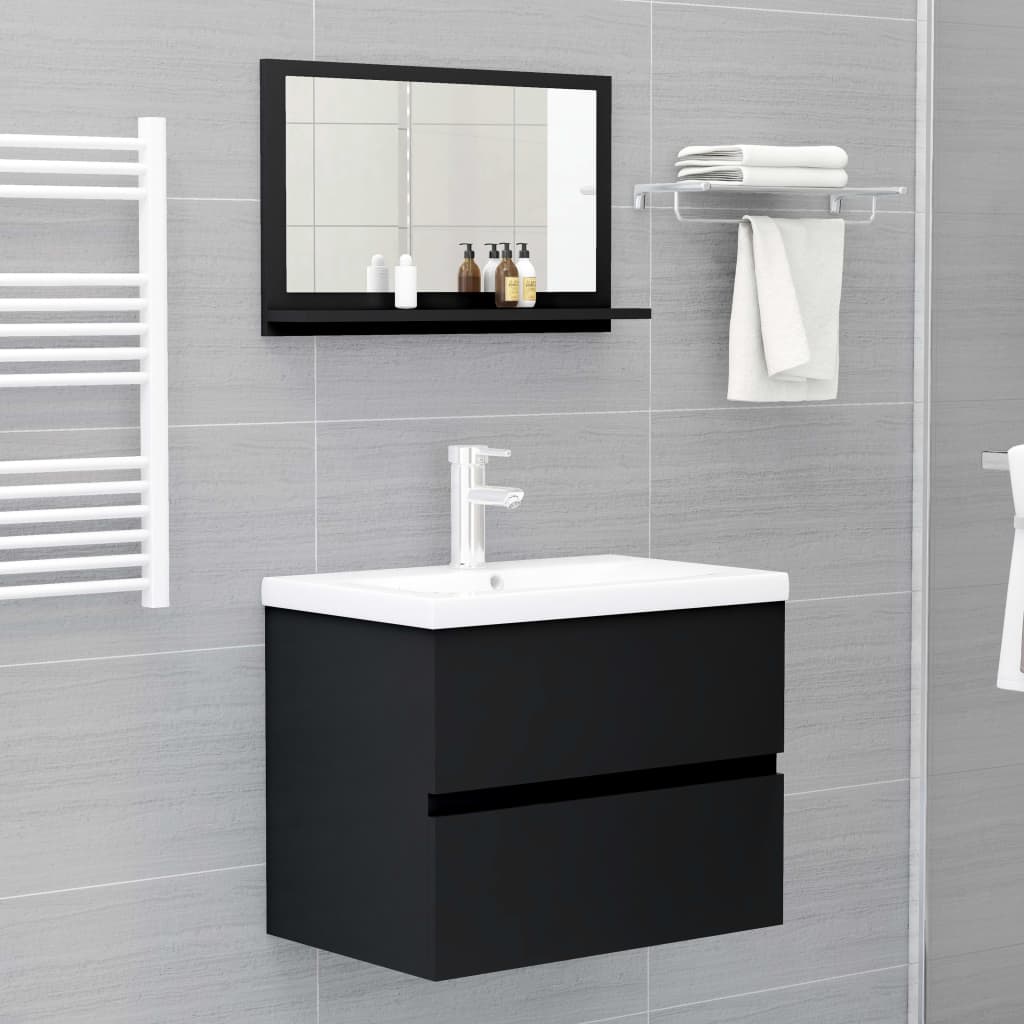 vidaXL Vonios kambario veidrodis, juodas, 60x10,5x37cm, mediena