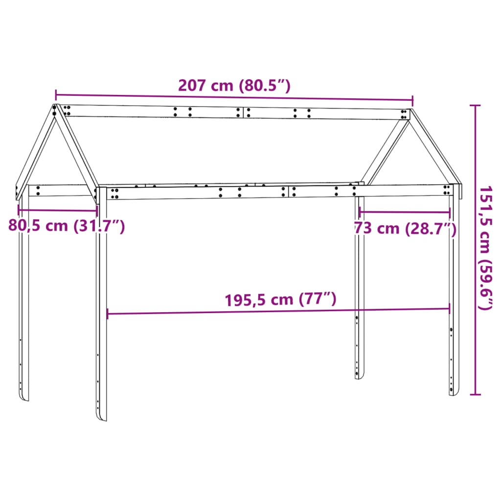 vidaXL Vaikiškos lovos stogas, baltas, 207x80,5x151,5cm, pušis