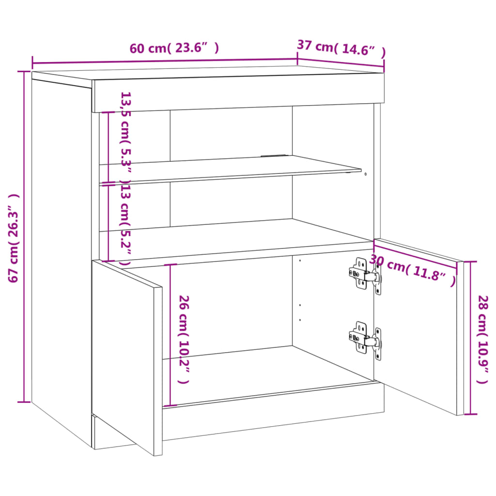 vidaXL Šoninė spintelė su LED lemputėmis, betono pilka, 60x37x67cm